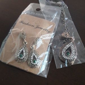 Turkish Crystal Necklace Earing Green set